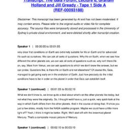 The Gaia Forum, Lecture 6, Graham Holland and Jill Gready - Tape 1 Side A - Transcript