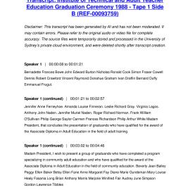 Institute of Technical and Adult Teacher Education Graduation Ceremony 1988 - Tape 1 Side B - Transcript