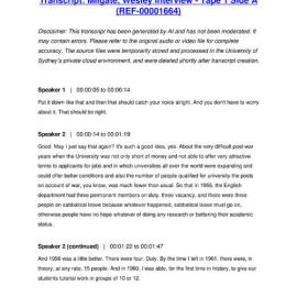 Milgate, Wesley Interview - Tape 1 Side A - Transcript