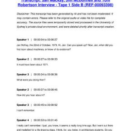 Jan Mackay, Jim McDonnell and Toni Robertson Interview - Tape 1 Side B - Transcript