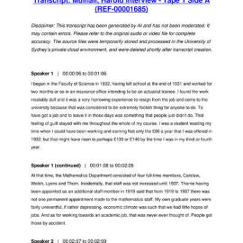 Mulhall, Harold Interview - Tape 1 Side A - Transcript