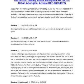 Talking About Aboriginal Art Part 3 - Urban Aboriginal Artists - Transcript