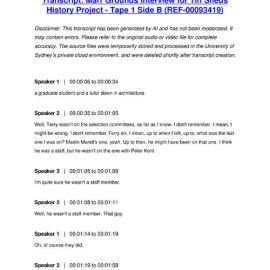 Marr Grounds Interview for Tin Sheds History Project - Tape 1 Side B - Transcript