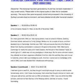 Lawrence, Peter Interview - Tape 1 Side A - Transcript