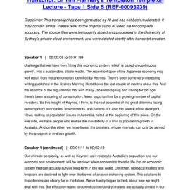 Dr Tim Flannery's Templeton Templeton Lecture - Tape 1 Side B - Transcript