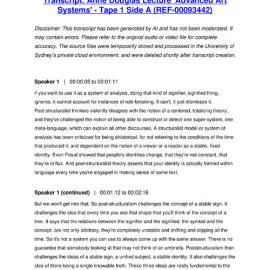 Anne Douglas Lecture 'Advanced Art Systems' - Tape 1 Side A - Transcript
