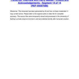 Interview with Harry Messel - Credits and Acknowledgements - Segment 14 of 14 - Transcript