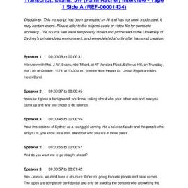 Evans, JW (Faith Rachel) Interview - Tape 1 Side A - Transcript