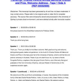 Charles Perkins Annual Memorial Oration and Prize, Welcome Address - Tape 1 Side A - Transcript