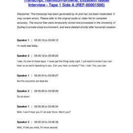 Hamilton-Browne, Elizabeth Isabel Interview - Tape 1 Side A - Transcript