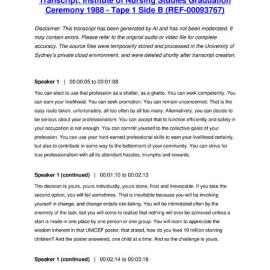 Institute of Nursing Studies Graduation Ceremony 1988 - Tape 1 Side B - Transcript