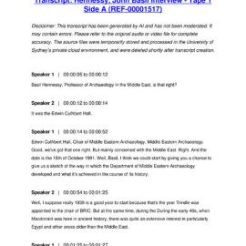 Hennessy, John Basil Interview - Tape 1 Side A - Transcript