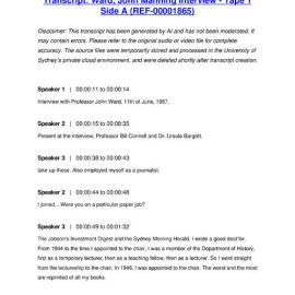 Ward, John Manning Interview - Tape 1 Side A - Transcript