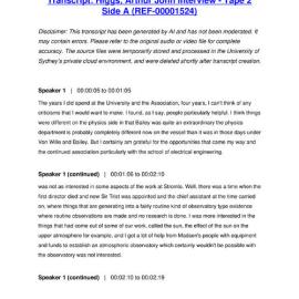 Higgs, Arthur John Interview - Tape 2 Side A - Transcript