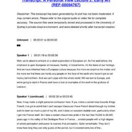 A Personal View Lecture 2: Early Art - Transcript