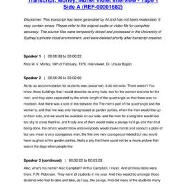 Morley, Muriel Violet Interview - Tape 1 Side A - Transcript