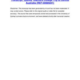 Sydney Teachers College Trip to Central Australia - Transcript