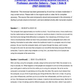 Scientists doing Science Lecture 5, Professor Jennifer Seberry - Tape 1 Side B - Transcript