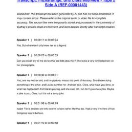 Fitzhardinge, Una Clara Interview - Tape 2 Side A - Transcript