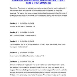 Clunies-Ross, Janet Interview - Tape 1 Side B - Transcript