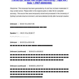 Great Hall Organ Recording - Tape AA - Side 1 - Transcript