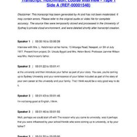 Hutchinson, Louise Interview - Tape 1 Side A - Transcript