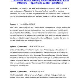 Butlin, Sydney James Christopher Lyon Interview - Tape 2 Side A - Transcript