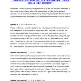 Dr Frank Murphy Interviewed by Meredith Taylor - Tape 2 Side A - Transcript