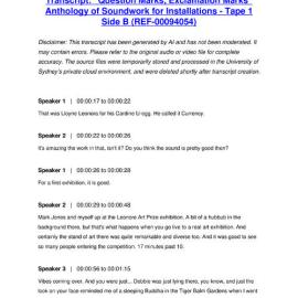 "Question Marks, Exclamation Marks" Anthology of Soundwork for Installations - Tape 1 Side B - Transcript