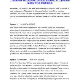 Dr Harrison Schmitt Lecture 'A Trip to the Moon' - Transcript