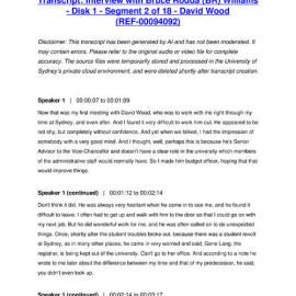 Interview with Bruce Rodda (BR) Williams - Disk 1 - Segment 2 of 18 - David Wood - Transcript