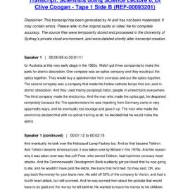 Scientists doing Science Lecture 6, Dr Clive Coogan - Tape 1 Side B - Transcript