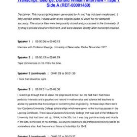 George, Donald William Interview - Tape 1 Side A - Transcript