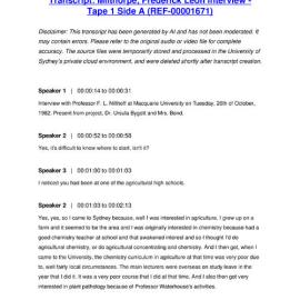 Milthorpe, Frederick Leon Interview - Tape 1 Side A - Transcript