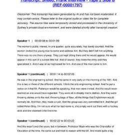 Sheed, Frank Interview - Tape 2 Side B - Transcript