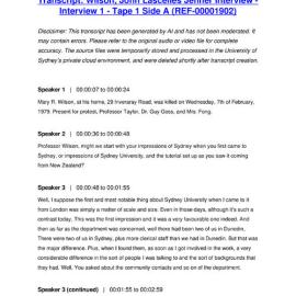 Wilson, John Lascelles Jenner Interview - Interview 1 - Tape 1 Side A - Transcript