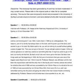 Keep, John Malcolm Interview - Tape 1 Side A - Transcript