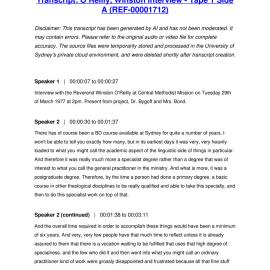 O’Reilly, Winston Interview - Tape 1 Side A - Transcript