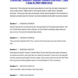 Stephen, Alastair Edward Interview - Tape 1 Side B - Transcript