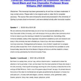 Addresses given by Chancellor Hermann David Black and Vice Chancellor Professor Bruce Williams - Transcript