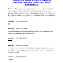 St George Institute of Education Graduation Ceremony 1989 - Tape 1 Side B - Transcript