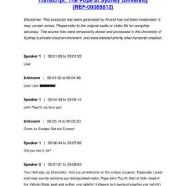 The Pope at Sydney University - Transcript