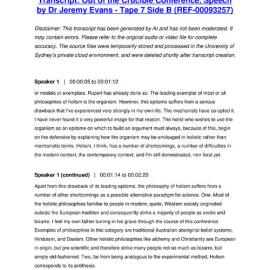 Out of the Crucible Conference, Speech by Dr Jeremy Evans - Tape 7 Side B - Transcript