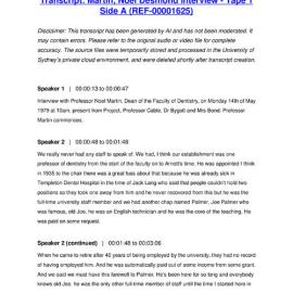 Martin, Noel Desmond Interview - Tape 1 Side A - Transcript