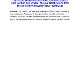 Greek Shepherdess, Track Seventeen, from Carillon and Organ - Musical Celebrations from the University of Sydney - Transcript