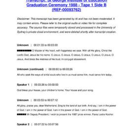 St George Institute of Education Graduation Ceremony 1988 - Tape 1 Side B - Transcript