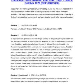 Stout, Alan Ker Interview - Tape 1 Side A, October 1976 - Transcript