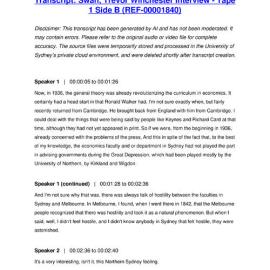 Swan, Trevor Winchester Interview - Tape 1 Side B - Transcript