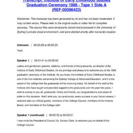 Institute of Early Childhood Studies Graduation Ceremony 1988 - Tape 1 Side A - Transcript