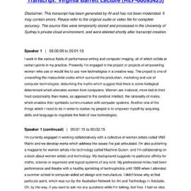 Virginia Barrett Lecture - Transcript